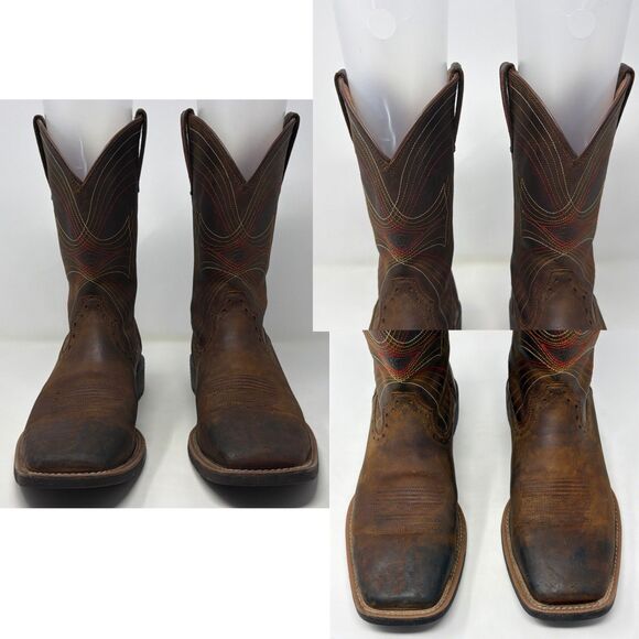 Ariat Sport Western Cowboy Boots Brown Leather Square Toe Men’s 10.5D 10010963 main image 9